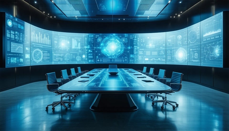 A futuristic office meeting space designed for hybrid collaboration-1